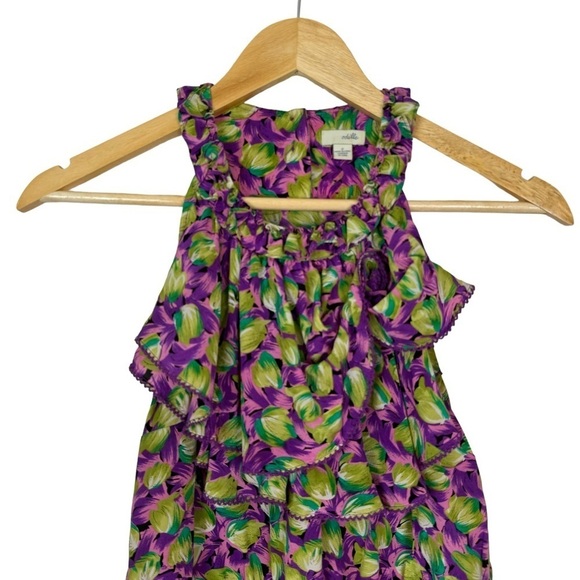 Odille Anthropologie 100% Silk Floral Ruffle Blouse Sleeveless Girly Coquette - Picture 7 of 15